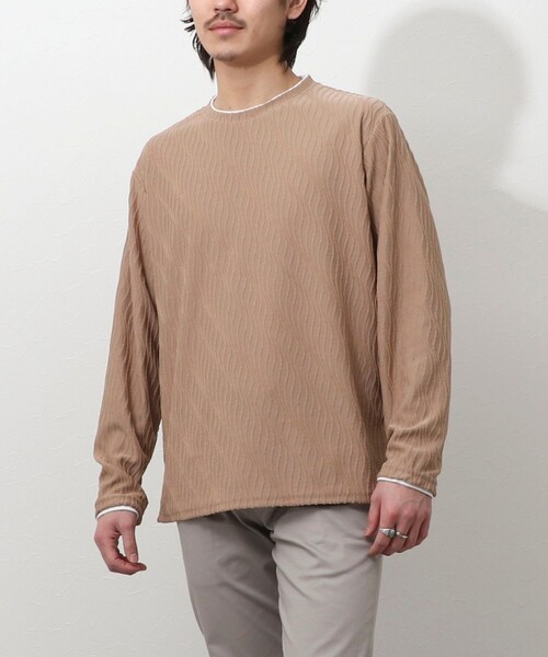 NOLLEY'S LIGHT（ノーリーズライト）の「ウェーブ柄ジャガード　ダブルネック　ロンＴ（Tシャツ/カットソー・メンズ・オフホワイト/キャメル・L/M）」の15枚目の写真