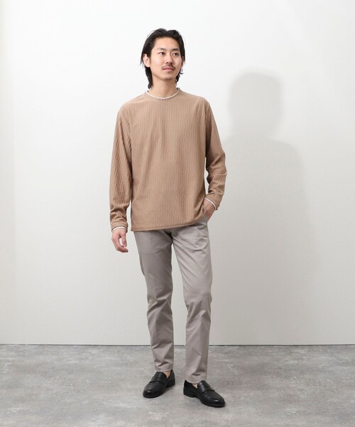 NOLLEY'S LIGHT（ノーリーズライト）の「ウェーブ柄ジャガード　ダブルネック　ロンＴ（Tシャツ/カットソー・メンズ・オフホワイト/キャメル・L/M）」の16枚目の写真