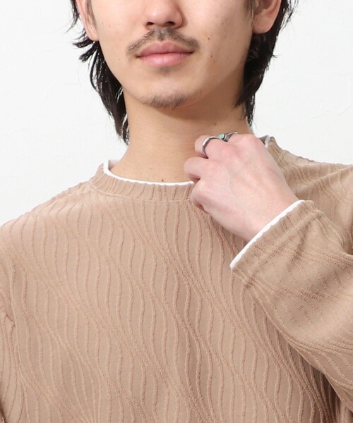NOLLEY'S LIGHT（ノーリーズライト）の「ウェーブ柄ジャガード　ダブルネック　ロンＴ（Tシャツ/カットソー・メンズ・オフホワイト/キャメル・L/M）」の20枚目の写真
