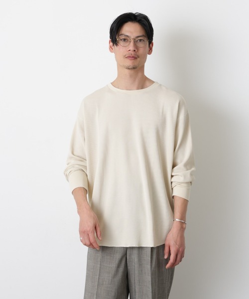 NANO universe(ナノユニバース)の「ミニワッフルクルーネックTシャツ 長袖(Tシャツ/カットソー・メンズ・ホワイト/ブラック/アイボリー・L/M)」の3枚目の写真