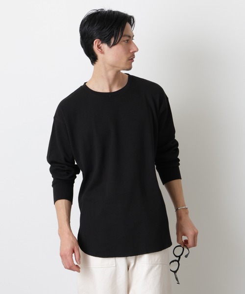NANO universe(ナノユニバース)の「ミニワッフルクルーネックTシャツ 長袖(Tシャツ/カットソー・メンズ・ホワイト/ブラック/アイボリー・L/M)」の1枚目の写真
