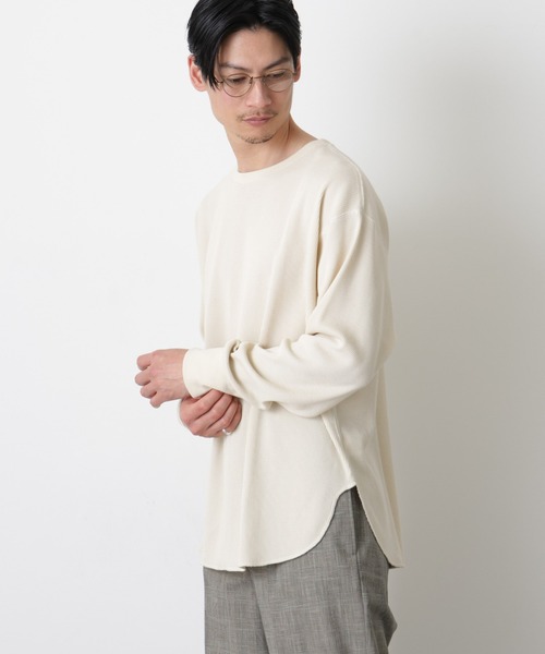 NANO universe(ナノユニバース)の「ミニワッフルクルーネックTシャツ 長袖(Tシャツ/カットソー・メンズ・ホワイト/ブラック/アイボリー・L/M)」の7枚目の写真
