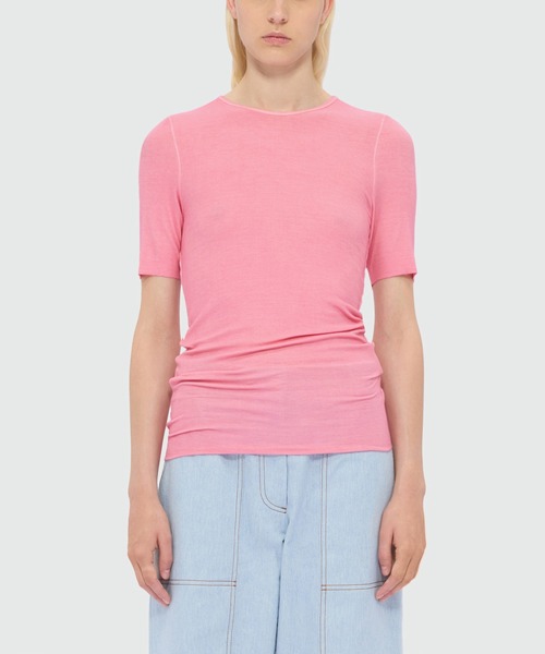 MSGM（エムエスジーエム）の「ライトジャージー リブショートスリーブトップ（Tシャツ/カットソー・レディース・ローズ/ライム・M）」の3枚目の写真