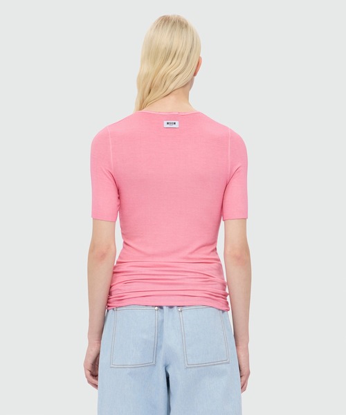 MSGM（エムエスジーエム）の「ライトジャージー リブショートスリーブトップ（Tシャツ/カットソー・レディース・ローズ/ライム・M）」の4枚目の写真