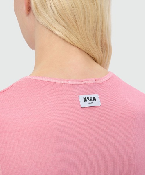 MSGM（エムエスジーエム）の「ライトジャージー リブショートスリーブトップ（Tシャツ/カットソー・レディース・ローズ/ライム・M）」の6枚目の写真
