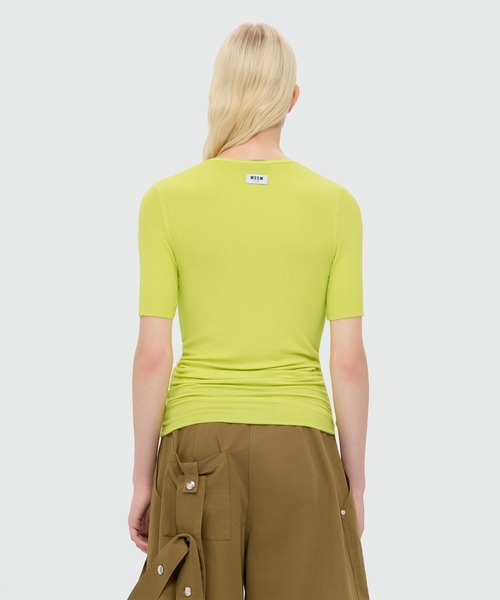 MSGM（エムエスジーエム）の「ライトジャージー リブショートスリーブトップ（Tシャツ/カットソー・レディース・ローズ/ライム・M）」の8枚目の写真