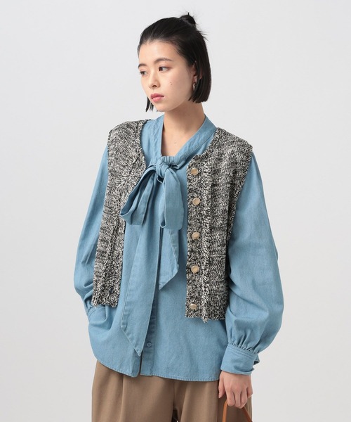 BAYFLOW（ベイフロー）の「ツイードライクニットベスト（ベスト・レディース・ブラック/オレンジ・FREE）」の2枚目の写真