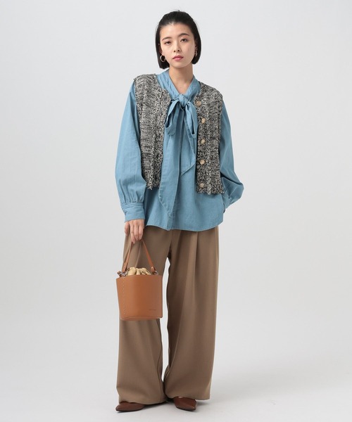 BAYFLOW（ベイフロー）の「ツイードライクニットベスト（ベスト・レディース・ブラック/オレンジ・FREE）」の4枚目の写真