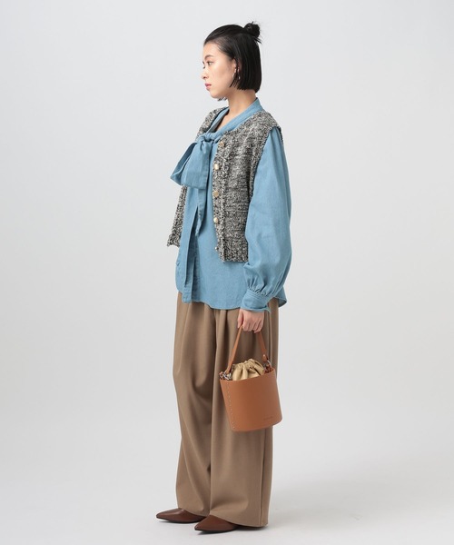 BAYFLOW（ベイフロー）の「ツイードライクニットベスト（ベスト・レディース・ブラック/オレンジ・FREE）」の5枚目の写真