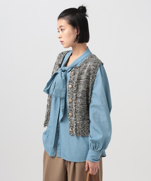 BAYFLOW（ベイフロー）の「ツイードライクニットベスト（ベスト・レディース・ブラック/オレンジ・FREE）」の7枚目の写真