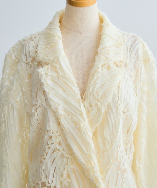 Callarus（カラルス）の「＜単品＞テープ刺繍チュールダブルテーラードジャケット〔Callarus〕（テーラードジャケット・レディース・アイボリー/ブラック・M/L/LL/3L）」の12枚目の写真