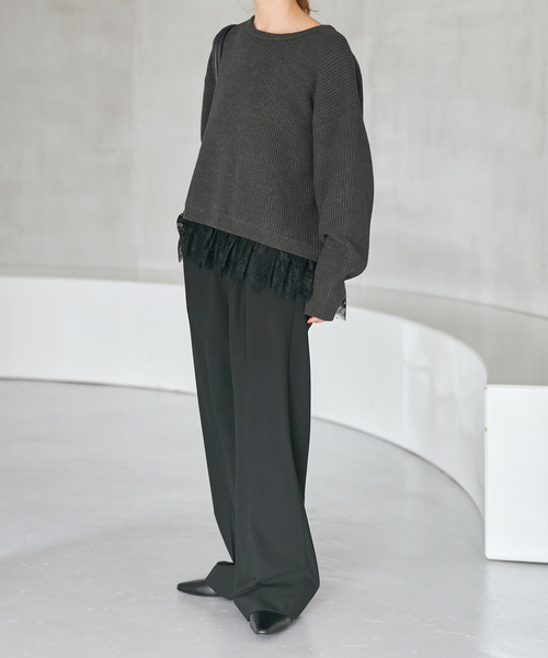 追加3》レースドッキング畦ニットプルオーバー（ニット/セーター