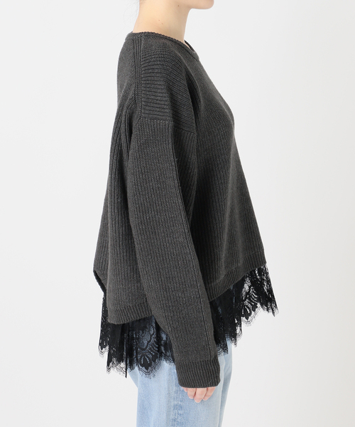Spick & Span(スピックアンドスパン)の「《追加3》レースドッキング畦ニットプルオーバー(ニット/セーター・レディース・チャコールグレー/ベージュ・FREE)」の21枚目の写真