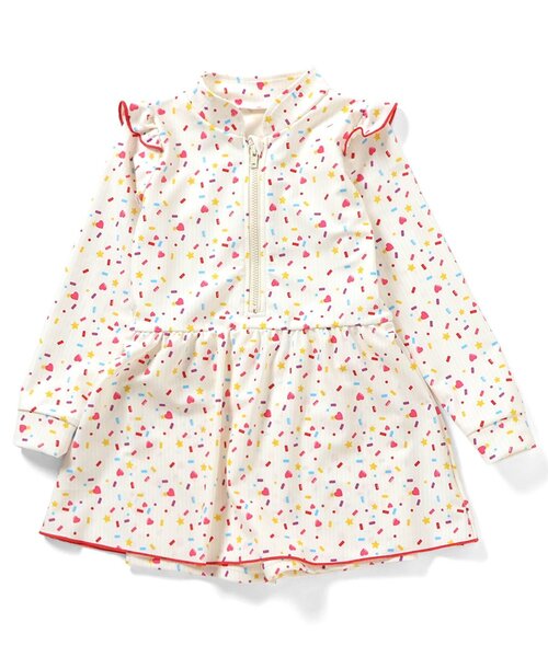 BREEZE（ブリーズ）の「【UVカット】総柄 長袖ワンピース水着（水着・キッズ・サックスブルー/オフホワイト・80/90/100/110/120/130/140）」の3枚目の写真