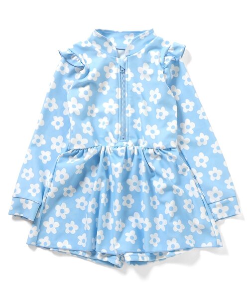 BREEZE（ブリーズ）の「【UVカット】総柄 長袖ワンピース水着（水着・キッズ・サックスブルー/オフホワイト・80/90/100/110/120/130/140）」の4枚目の写真