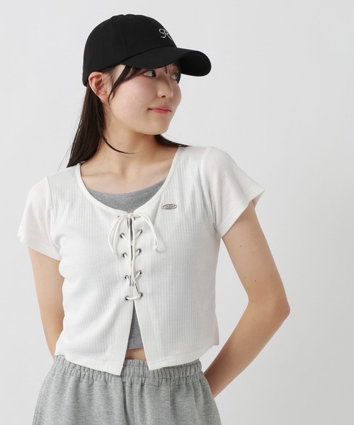 repipi armario(レピピ アルマリオ)の「レースアップTシャツ(Tシャツ/カットソー・キッズ・ブラック/オフホワイト/グレー・SMALL/MEDIUM/LARGE)」の5枚目の写真