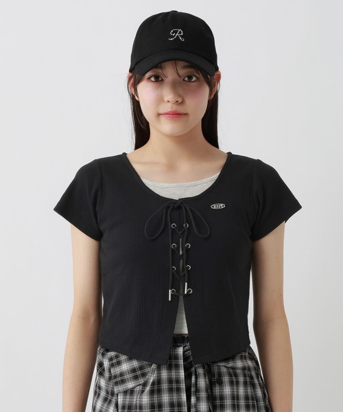 repipi armario(レピピ アルマリオ)の「レースアップTシャツ(Tシャツ/カットソー・キッズ・ブラック/オフホワイト/グレー・SMALL/MEDIUM/LARGE)」の11枚目の写真