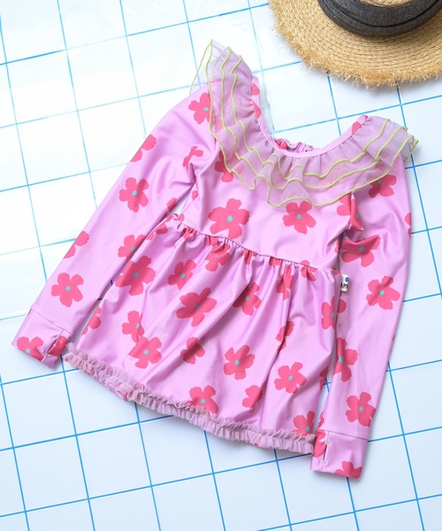 MARKEY'S(マーキーズ)の「【水着/UVカット】ビッグフリル長袖ワンピース(水着・キッズ・ピンク/ラベンダー・140/130/100/90/120/110)」の2枚目の写真