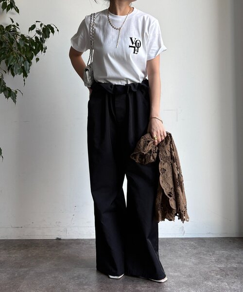 DouDou（ドゥドゥ）の「voileワンポイントフロッキーロゴTEE（Tシャツ/カットソー・レディース・ブラウン/ホワイト/チャコールグレー/グレー・FREE）」の7枚目の写真