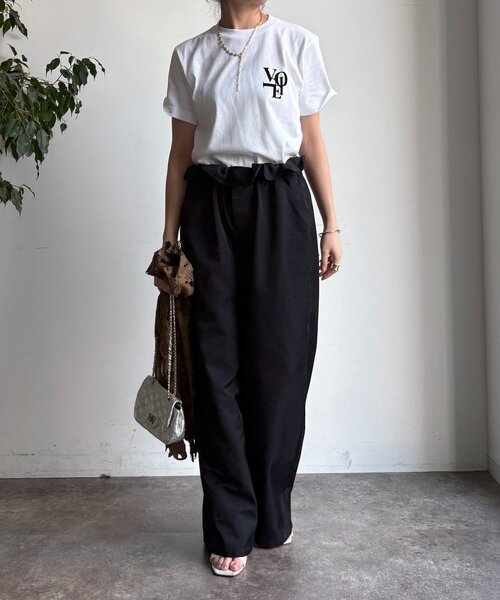 DouDou（ドゥドゥ）の「voileワンポイントフロッキーロゴTEE（Tシャツ/カットソー・レディース・ブラウン/ホワイト/チャコールグレー/グレー・FREE）」の8枚目の写真