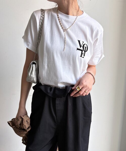 DouDou（ドゥドゥ）の「voileワンポイントフロッキーロゴTEE（Tシャツ/カットソー・レディース・ブラウン/ホワイト/チャコールグレー/グレー・FREE）」の11枚目の写真