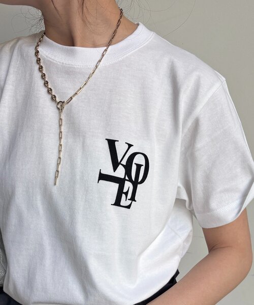 DouDou（ドゥドゥ）の「voileワンポイントフロッキーロゴTEE（Tシャツ/カットソー・レディース・ブラウン/ホワイト/チャコールグレー/グレー・FREE）」の14枚目の写真