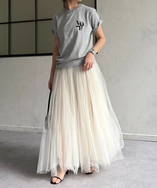 DouDou（ドゥドゥ）の「voileワンポイントフロッキーロゴTEE（Tシャツ/カットソー・レディース・ブラウン/ホワイト/チャコールグレー/グレー・FREE）」の15枚目の写真