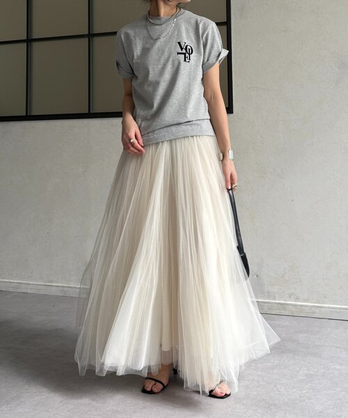 DouDou（ドゥドゥ）の「voileワンポイントフロッキーロゴTEE（Tシャツ/カットソー・レディース・ブラウン/ホワイト/チャコールグレー/グレー・FREE）」の16枚目の写真