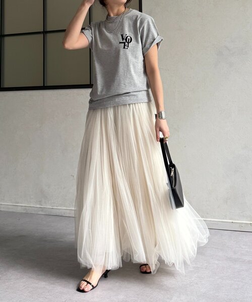 DouDou（ドゥドゥ）の「voileワンポイントフロッキーロゴTEE（Tシャツ/カットソー・レディース・ブラウン/ホワイト/チャコールグレー/グレー・FREE）」の17枚目の写真