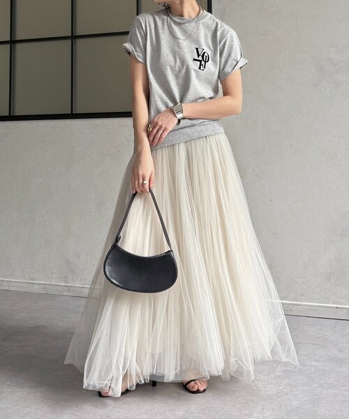 DouDou（ドゥドゥ）の「voileワンポイントフロッキーロゴTEE（Tシャツ/カットソー・レディース・ブラウン/ホワイト/チャコールグレー/グレー・FREE）」の18枚目の写真