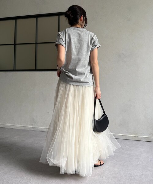 DouDou（ドゥドゥ）の「voileワンポイントフロッキーロゴTEE（Tシャツ/カットソー・レディース・ブラウン/ホワイト/チャコールグレー/グレー・FREE）」の19枚目の写真