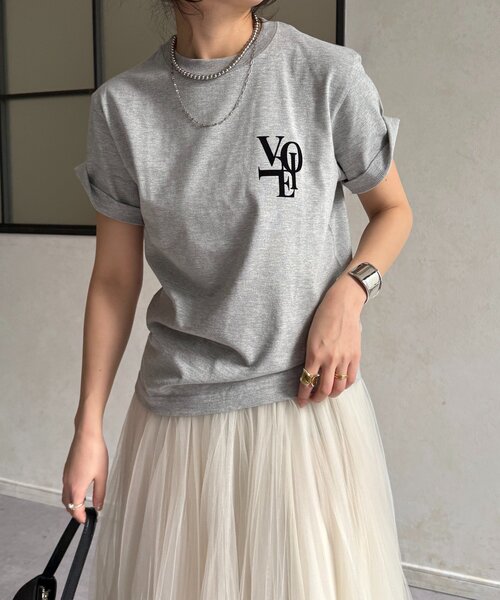 DouDou（ドゥドゥ）の「voileワンポイントフロッキーロゴTEE（Tシャツ/カットソー・レディース・ブラウン/ホワイト/チャコールグレー/グレー・FREE）」の20枚目の写真