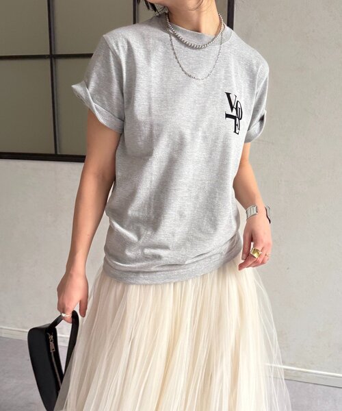 DouDou（ドゥドゥ）の「voileワンポイントフロッキーロゴTEE（Tシャツ/カットソー・レディース・ブラウン/ホワイト/チャコールグレー/グレー・FREE）」の21枚目の写真