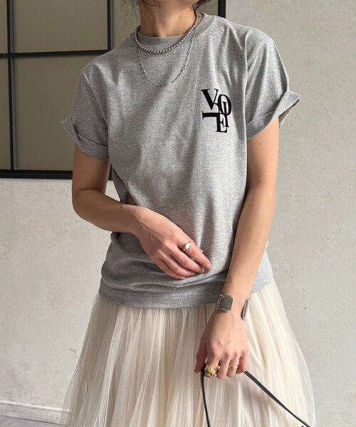 DouDou（ドゥドゥ）の「voileワンポイントフロッキーロゴTEE（Tシャツ/カットソー・レディース・ブラウン/ホワイト/チャコールグレー/グレー・FREE）」の22枚目の写真