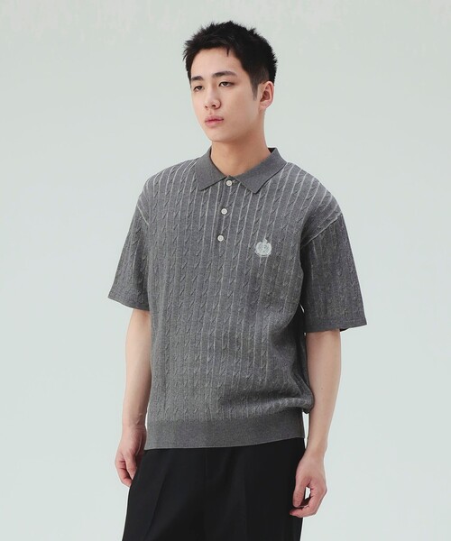 BEAMS HEART(ビームスハート)の「【7/9値下げ】ケーブル エンブレム ニット ポロシャツ(ポロシャツ・メンズ・ブラック/グレー・SMALL/MEDIUM/LARGE)」の6枚目の写真