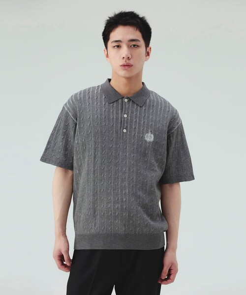 BEAMS HEART(ビームスハート)の「【7/9値下げ】ケーブル エンブレム ニット ポロシャツ(ポロシャツ・メンズ・ブラック/グレー・SMALL/MEDIUM/LARGE)」の3枚目の写真