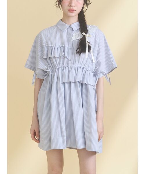 merry jenny（メリージェニー）の「ストライプフリルミニワンピース（ワンピース・レディース・ピンク/ライトブルー/ブルー・FREE）」の3枚目の写真
