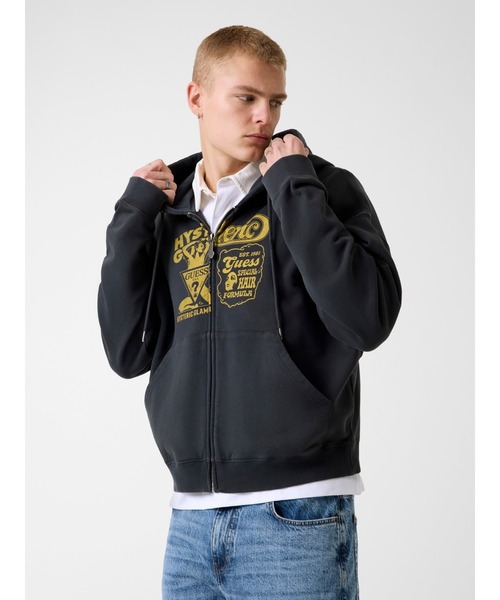 hysteric glamor HYS フルジップフーディ ブラック GUESS JEANS × HYSTERIC GLAMOUR Full Zip Hoodie パーカー | GUESS