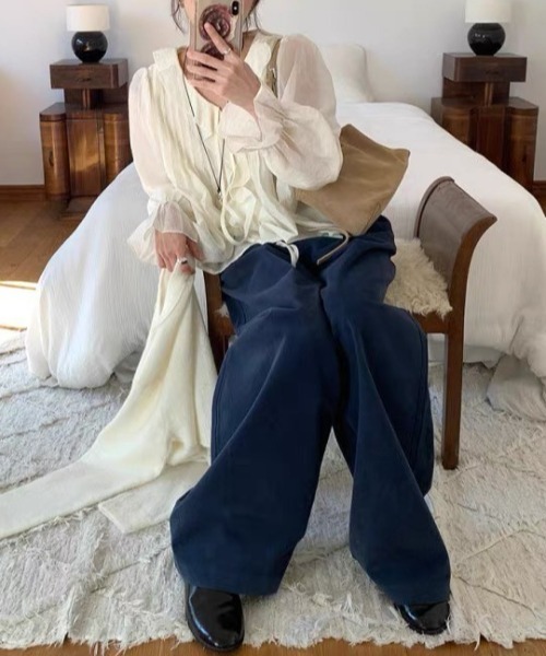PIN(ピン)の「シアーフリルリボンブラウス(シャツ/ブラウス・レディース・ブラック/ホワイト・FREE)」の19枚目の写真