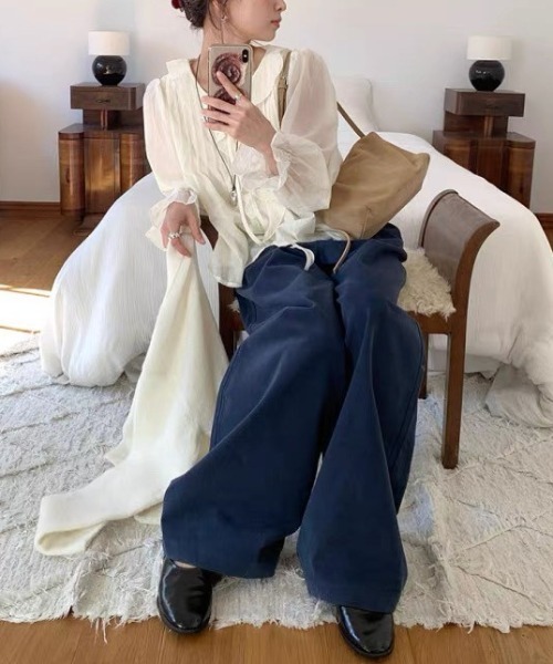 PIN(ピン)の「シアーフリルリボンブラウス(シャツ/ブラウス・レディース・ブラック/ホワイト・FREE)」の16枚目の写真