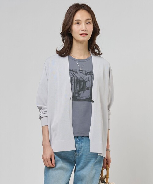 J.PRESS Ladies(J.プレス レディス)の「COOL ヴィスコース ミドル丈 カーディガン(カーディガン/ボレロ・レディース・ベージュ系/ネイビー系/ライトグレー系・SMALL)」の2枚目の写真