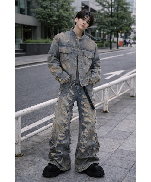 Bling Leads(ブリングリーズ)の「【Bls】【Bling Leads】ペイント入 ダメージフレアデニムパンツ(デニムパンツ・メンズ・ブルー・LARGE/MEDIUM/SMALL)」の8枚目の写真