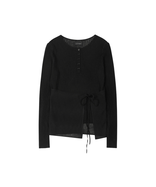 LEATHERY（レザリー）の「ヘンリーネックレイヤードセットリネンニットトップ[ブラック]（Tシャツ/カットソー・レディース・その他・FREE）」の3枚目の写真