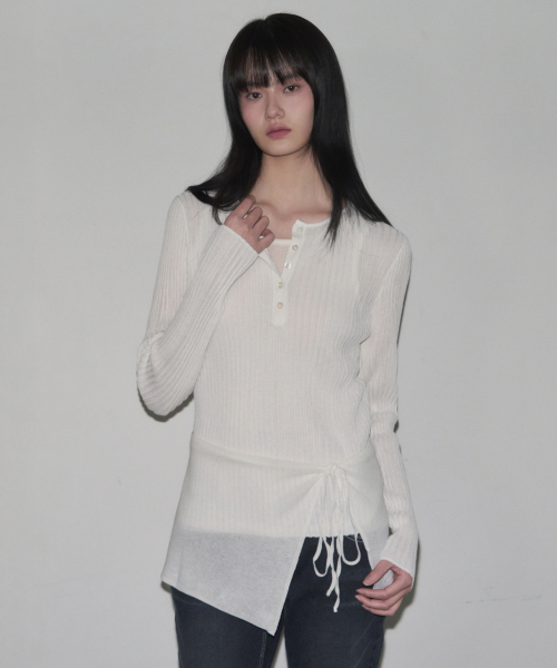 LEATHERY（レザリー）の「ヘンリーネックレイヤードセットリネンニットトップ[ブラック]（Tシャツ/カットソー・レディース・その他・FREE）」の4枚目の写真