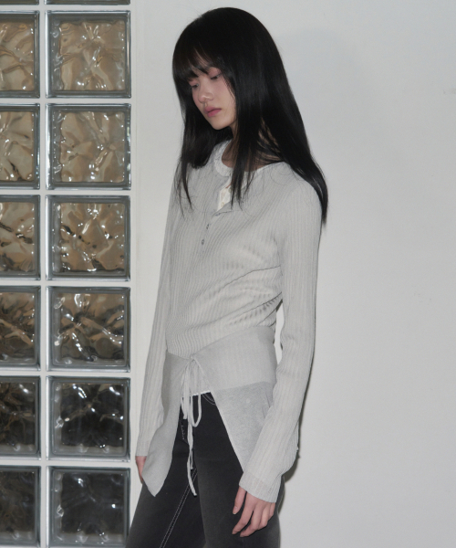 LEATHERY（レザリー）の「ヘンリーネックレイヤードセットリネンニットトップ[ブラック]（Tシャツ/カットソー・レディース・その他・FREE）」の7枚目の写真