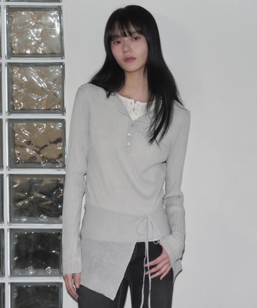 LEATHERY（レザリー）の「ヘンリーネックレイヤードセットリネンニットトップ[ブラック]（Tシャツ/カットソー・レディース・その他・FREE）」の8枚目の写真
