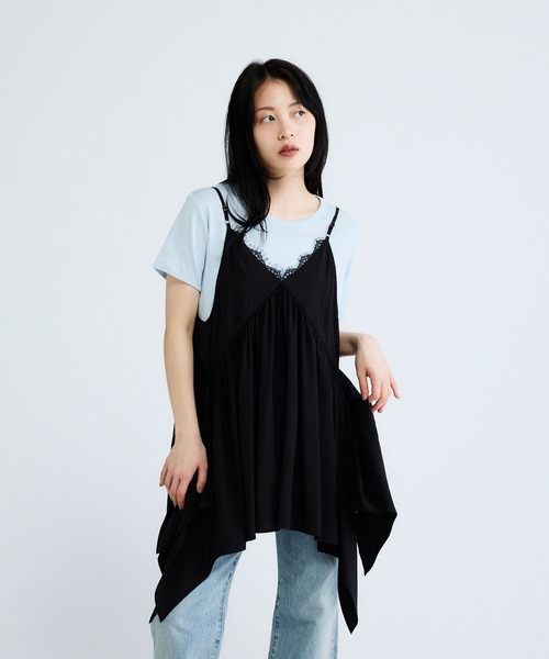 JEANASIS（ジーナシス）の「2WAYイレヘムキャミチュニック/672062（チュニック・レディース・ブラック/ブラウン/オフホワイト・FREE）」の2枚目の写真