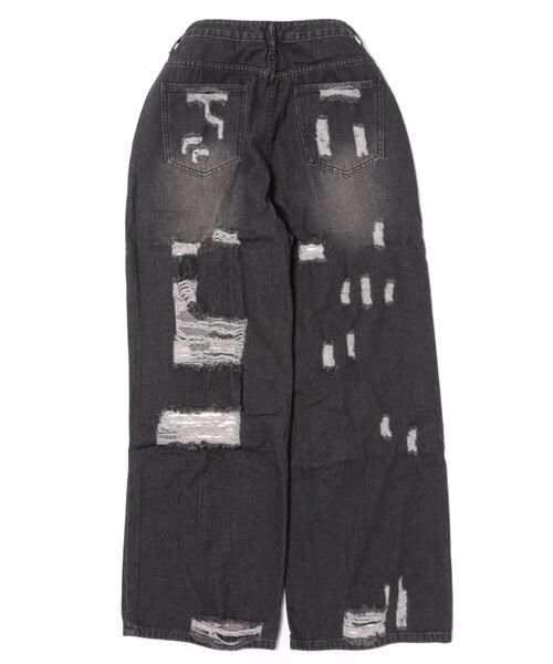 AsRiRe(アスリレイ)の「ダメージデニムワイドパンツ(デニムパンツ・レディース・ブラック/サックスブルー・S/M/L)」の3枚目の写真
