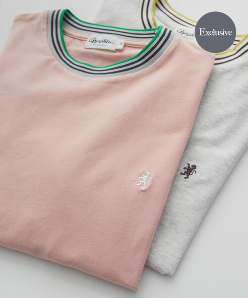GYMPHLEX（ジムフレックス）の「『別注』GYMPHLEX×DOORS　KNIT LINE T-SHIRTS（Tシャツ/カットソー・レディース・チャコールグレー/ブルー/ホワイト/ピンク・ONE）」の4枚目の写真