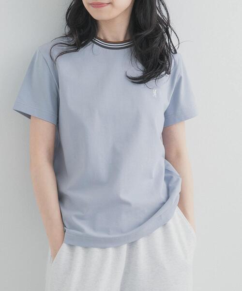 GYMPHLEX（ジムフレックス）の「『別注』GYMPHLEX×DOORS　KNIT LINE T-SHIRTS（Tシャツ/カットソー・レディース・チャコールグレー/ブルー/ホワイト/ピンク・ONE）」の22枚目の写真